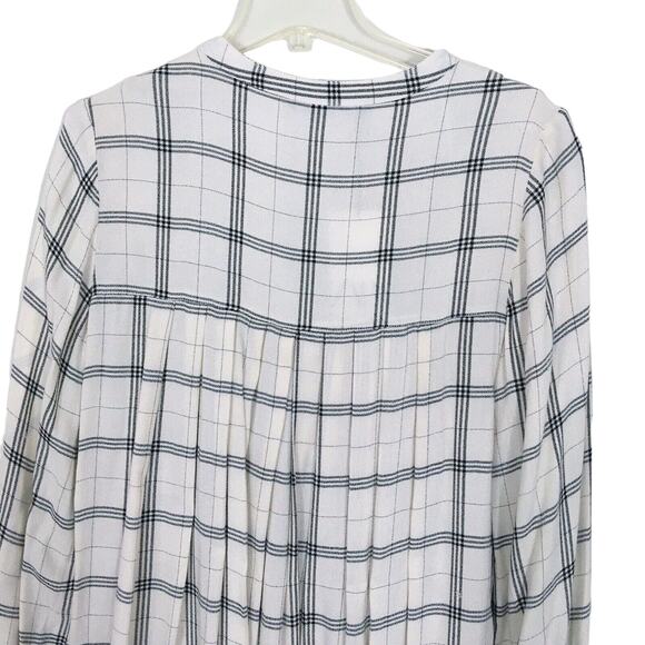 NWT Zara Off White Check Plaid Embroidered Dress Long Sleeve High Neck Pockets M - Picture 7 of 16